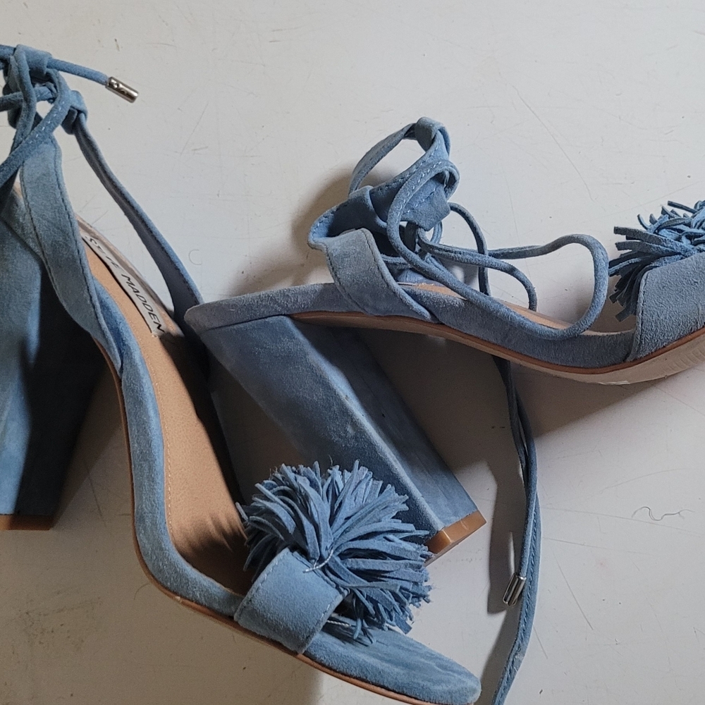 Steve Madden Fringe Block Heels Sandals Lace Up